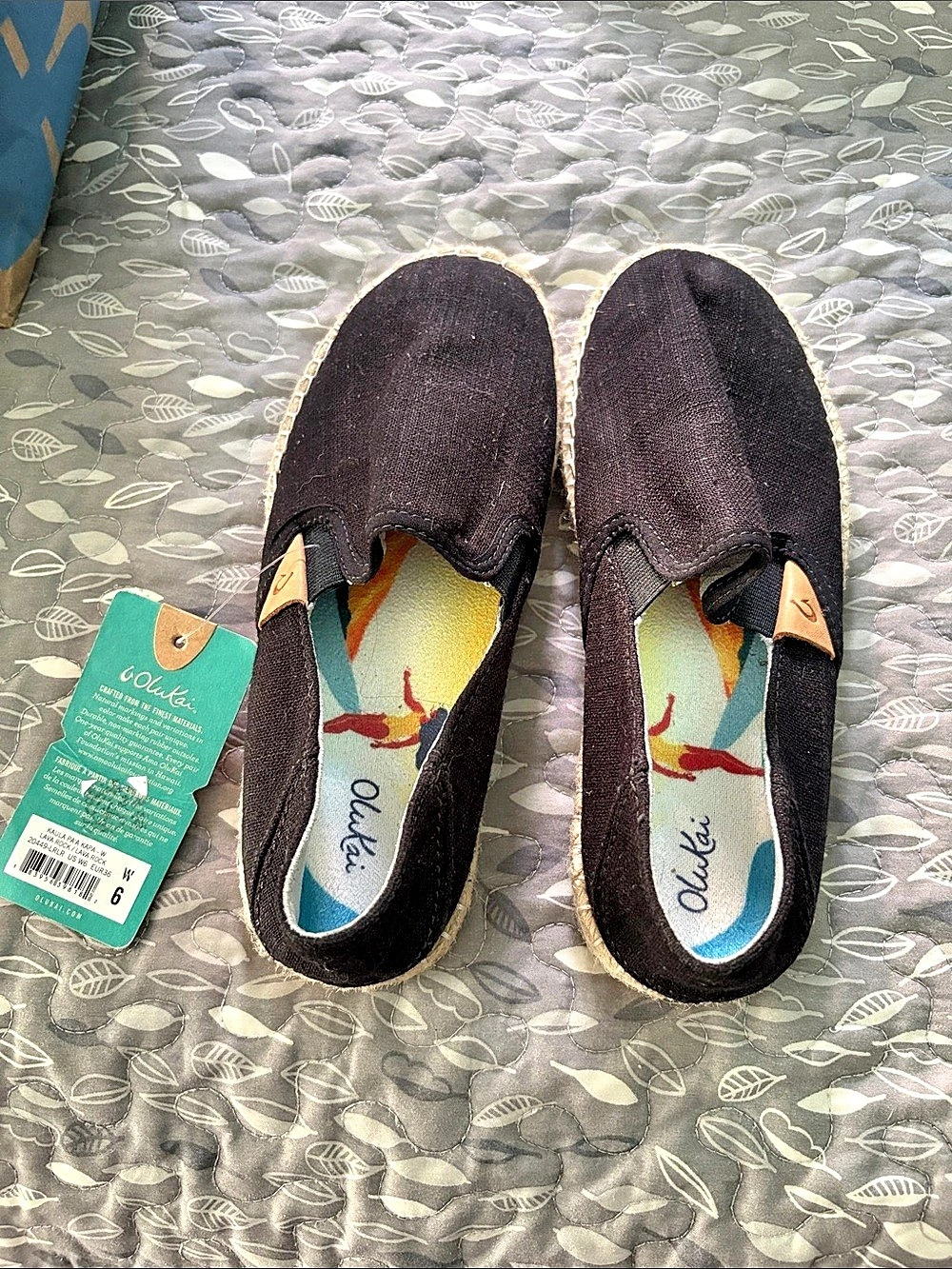 NWT Olukai Kaula Pa'a Kapa Espadrille Shoes Black US 6 NWT